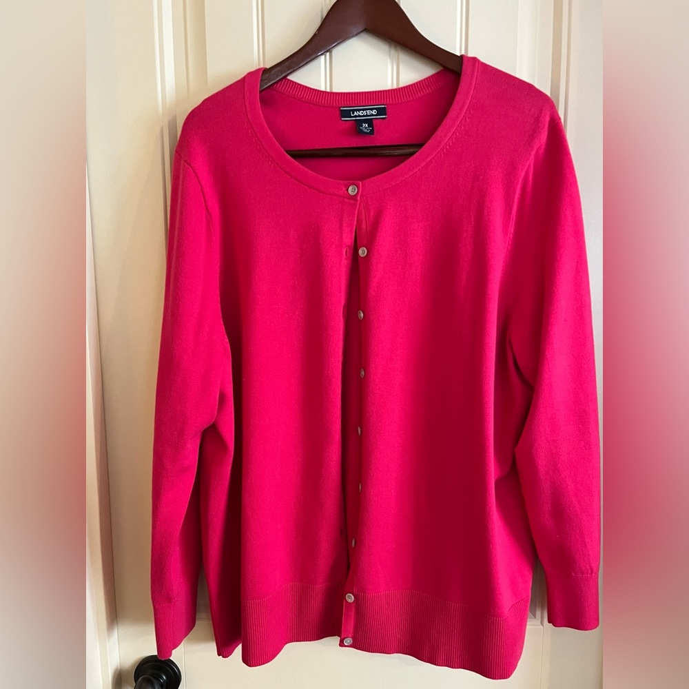 Lands End Watermelon Pink Cardigan 2x